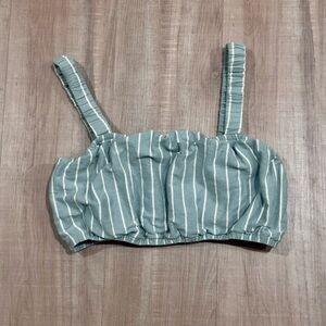 Madewell Green White Stripe Smocked Crop Top Cottagecore Coastal Summer Size L